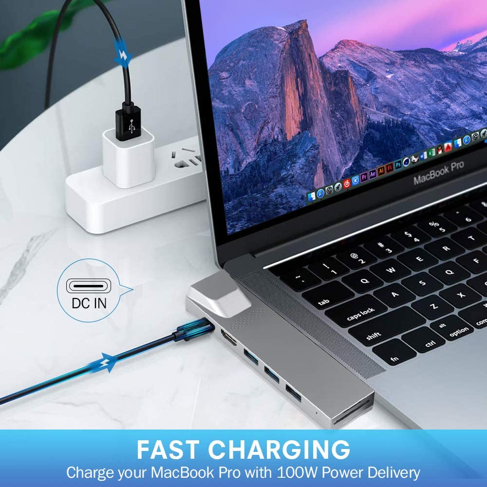 8 IN 2 USB C HUB with HDMI + Thunderbolt 3 + Ethernet 1000Mbps + 3 x USB A 3.0 + SD + TF memory card reader slot multi port adapter docking station