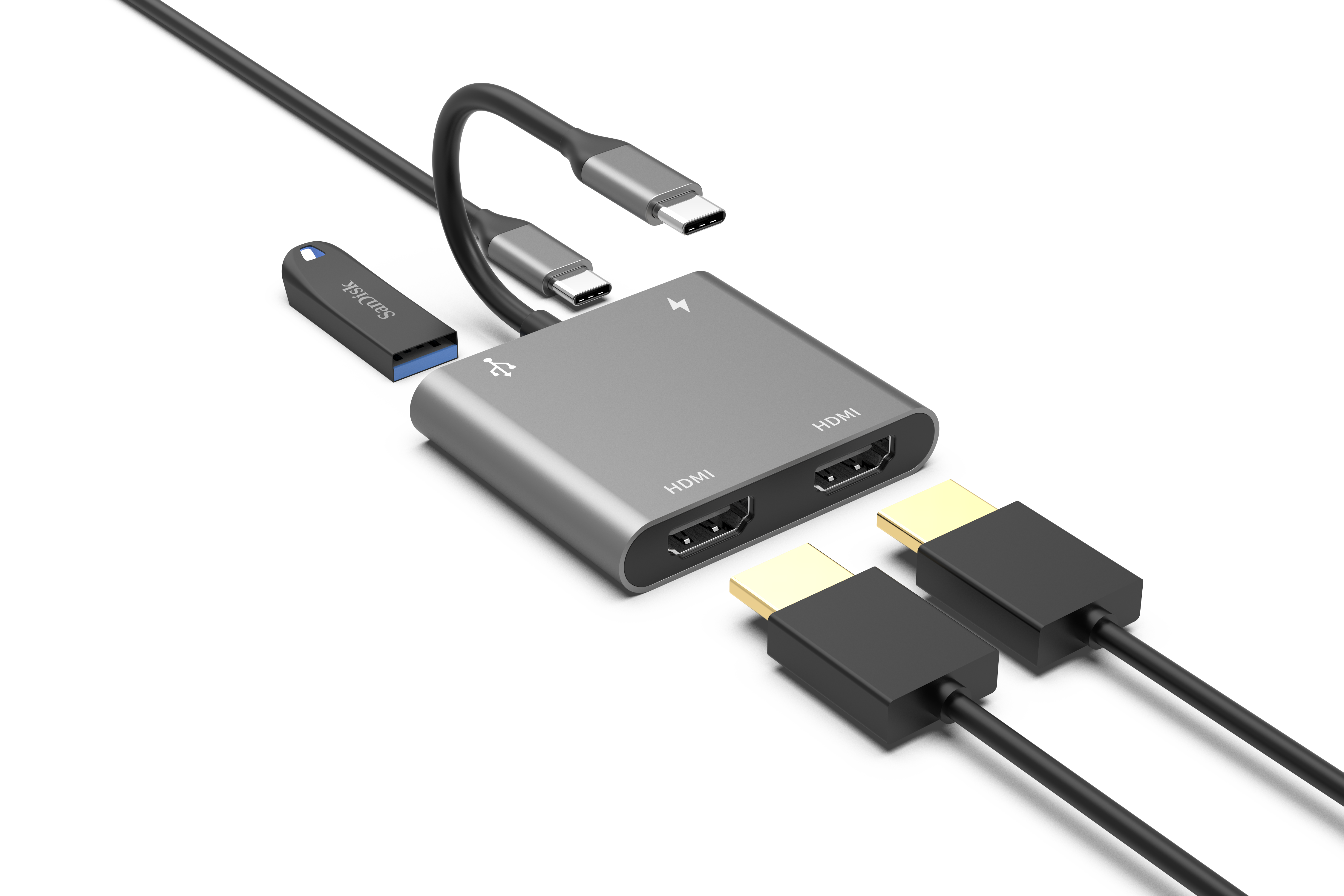 4 IN 1 USB C HUB Type C to dual HDMI 4K + PD 60W + Type c data docking station for laptop/Macbook