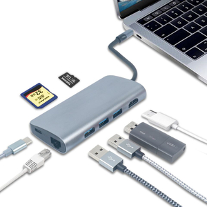 8 IN 1 USB C HUB with HDMI 4K30HZ + PD 100W Datd + RJ45 + 3 x USB A 3.0 + SD + TF card reader slot power charging multiport adapter docking station for laptop macbook
