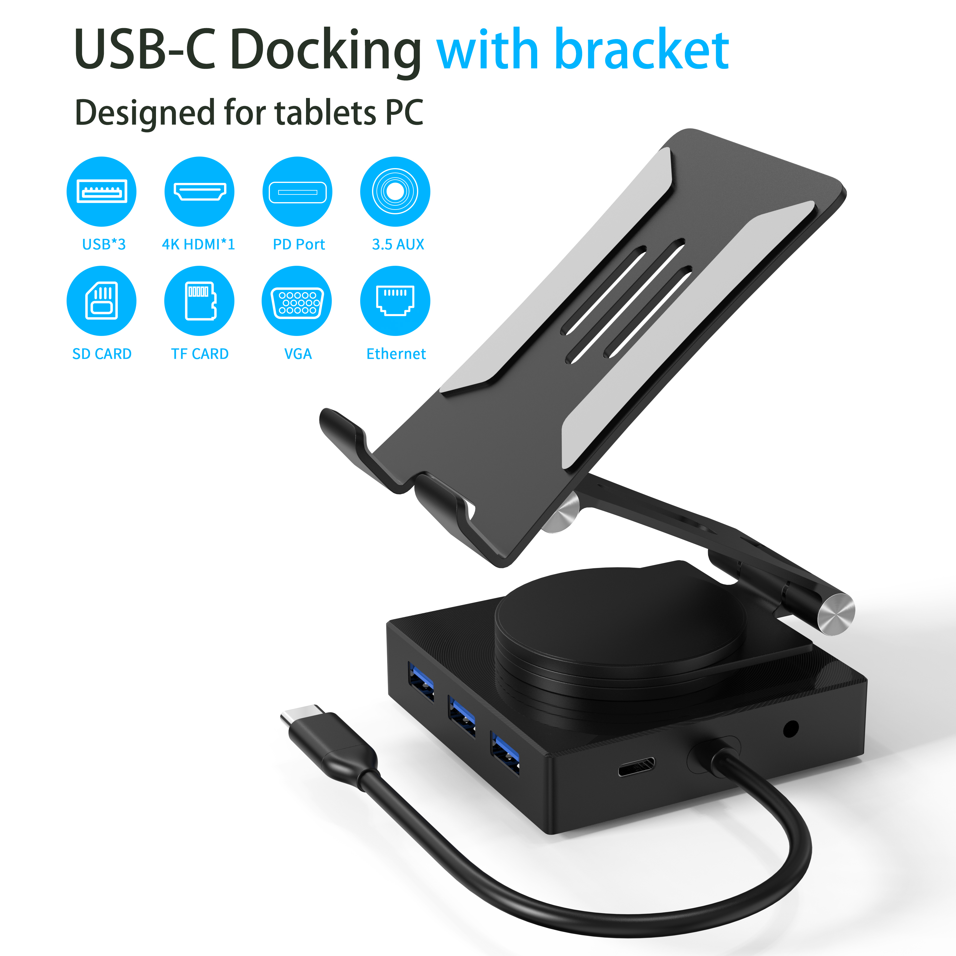 10 IN 1 USB C HUB with HDMI 4K + VGA + PD 100W + 3 x USB A 3.0 + RJ45 1000Mbps + 3.5mm AUX + SD + TF memory card reader slot multi port adapter docking station