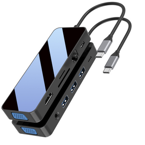 Mirror face 11 IN 1 usb c hubs with HDMI + VGA + PD + Type C Data + 3xUSB A 3.0 + RJ45 1000Mbps + 3.5mm AUX + SD + TF card reader multi port docking station for laptop/pc