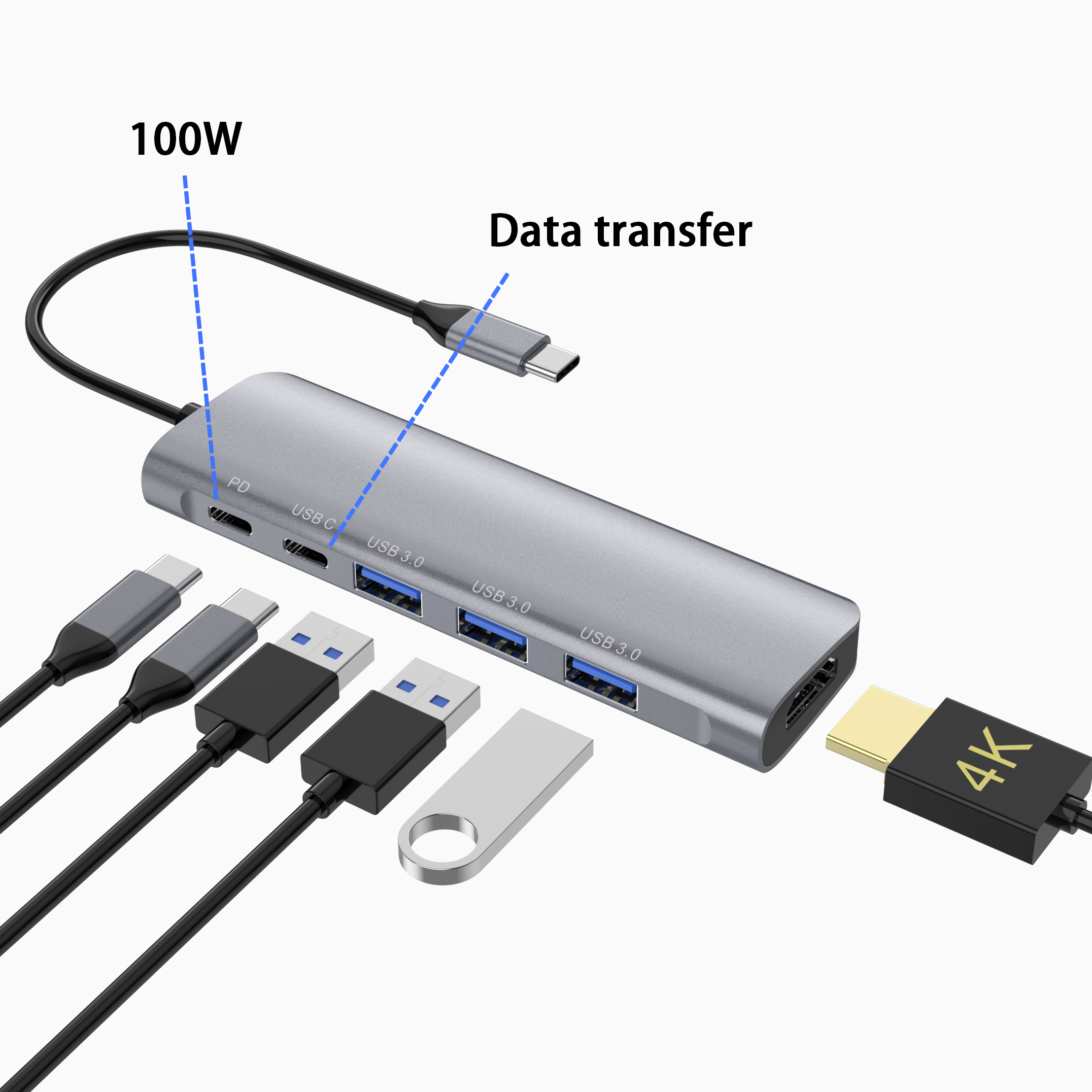 6 in 1 thunderbolt 3 type c docking usb 3.0 hub (3)