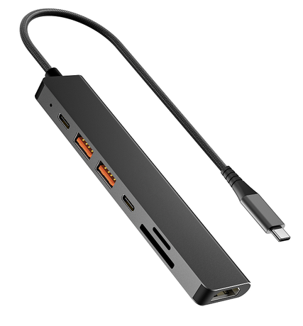 Sleek Aluminum Adapter: 100W Power Delivery, 4K@60Hz HDMI, SuperSpeed 10Gbps USB C/A, SD/Micro SD Card Reader - Works with All USB-C Devices