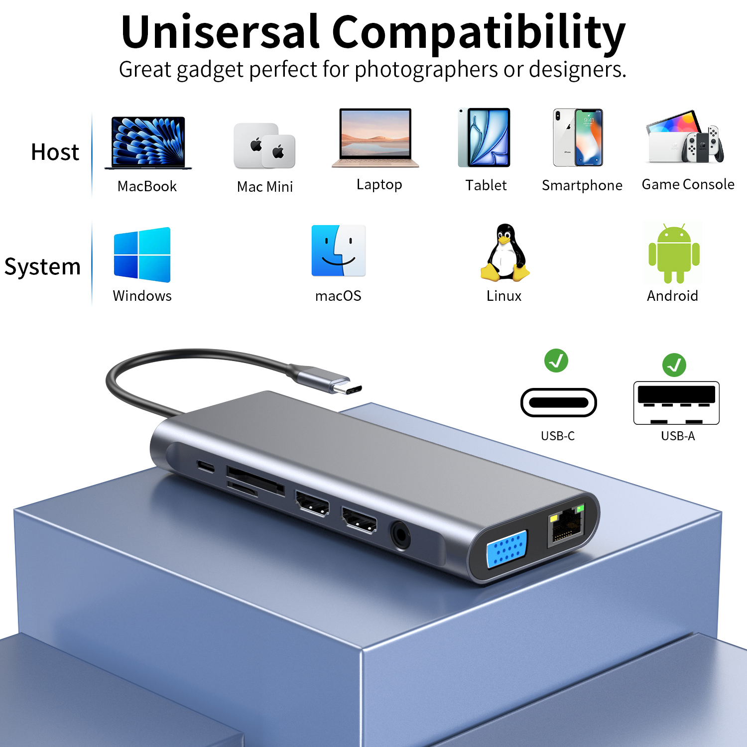 14-in-1 USB C Docking Station for MacBook & Laptop - 3 Display Adapter, 100W Charging, High-Speed Data Ports, SD/TF Reader