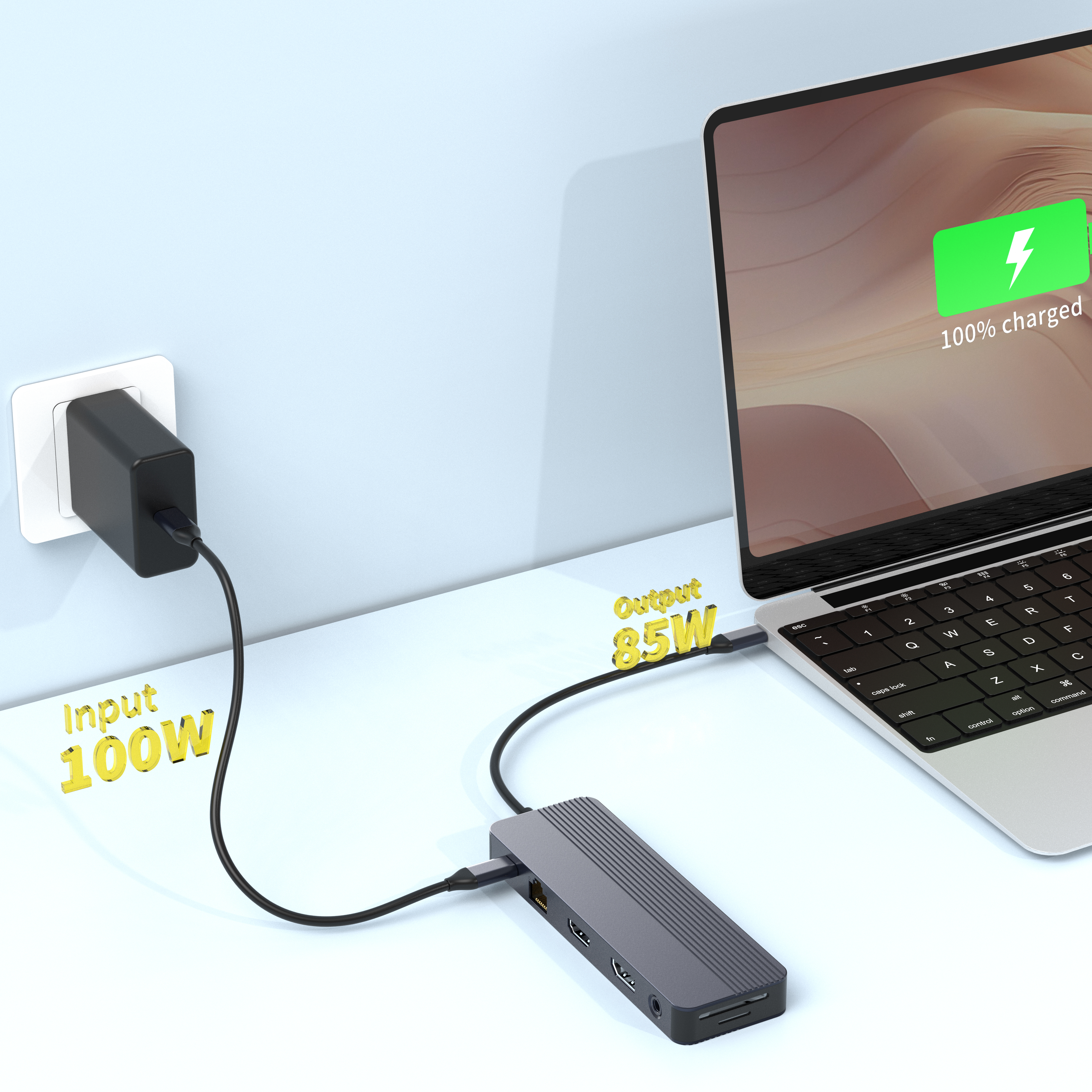 Multiport USB-C Hub with HDMI 4K@60Hz, DP 4K@60Hz, Gigabit Ethernet, 100W PD, USB 3.2 & 2.0 Ports, SD & MicroSD Card Readers, 3.5mm Audio Jack