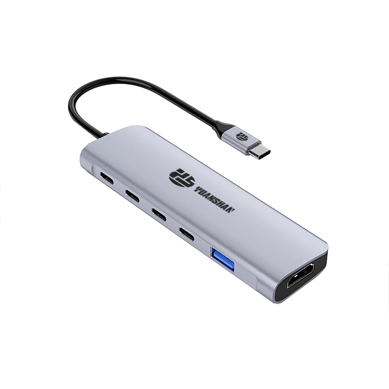6 IN 1 USB C HUB with PD 100W + 3 x Type C Data + HDMI 4K30HZ + USB A 3.0 power delivery multi port adapter docking station for laptop macbook