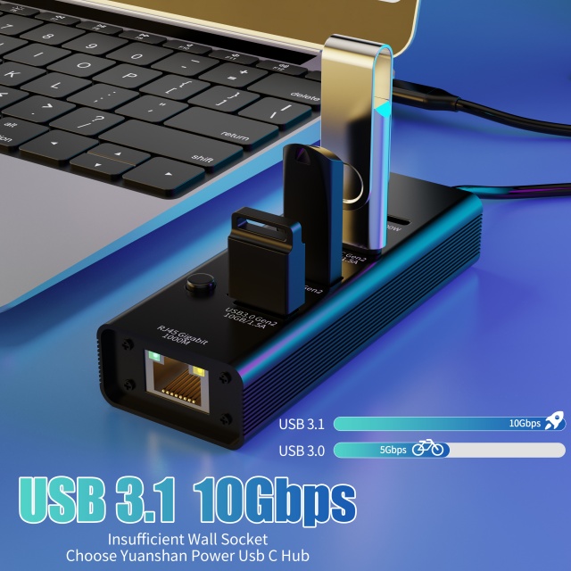 5 IN 1 USB-A/C 3.1 10Gbps PD 100W LAN 1000Mbps fast charging fast data transfer multifunction usb c hub laptop splitter docking station for laptop