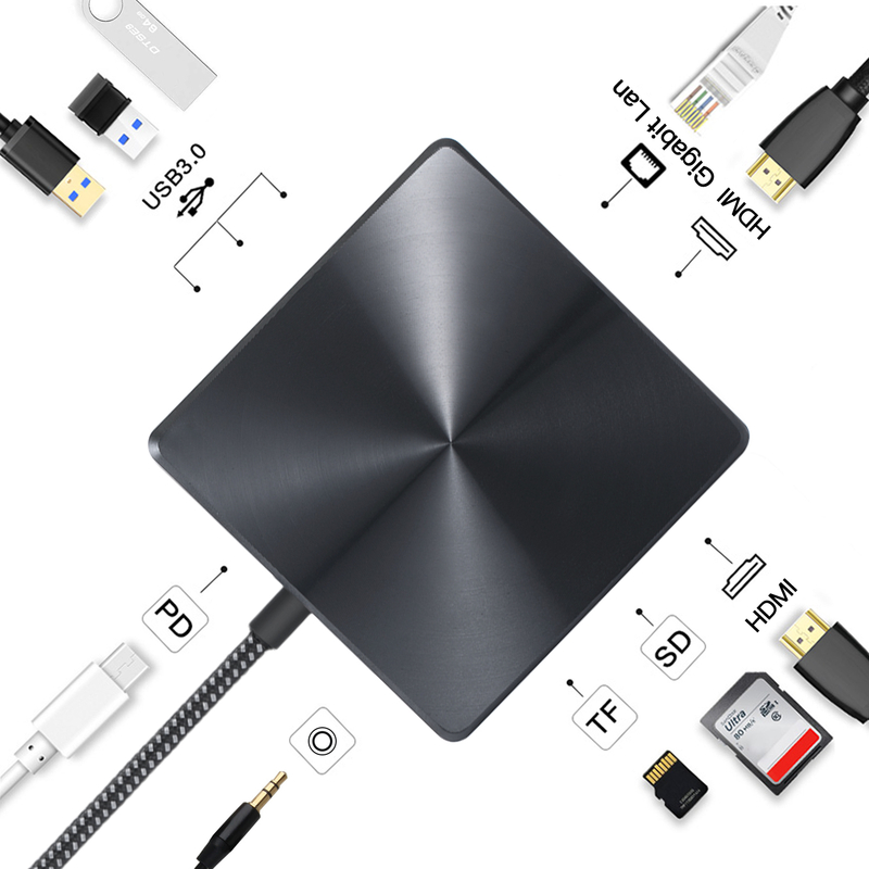 9-in-1 USB-C Hub with Dual HDMI 4K, Gigabit Ethernet, 100W PD, USB 3.0 Ports, SD/TF Card Readers – MacBook/Windows Laptop Docking Station