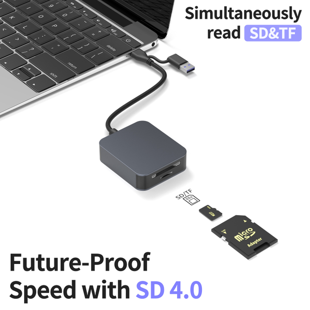 2-in-1 USB-C/A Card Reader 4.0 with SD & TF UHS-II, 312MB/s High-Speed Data Transfer