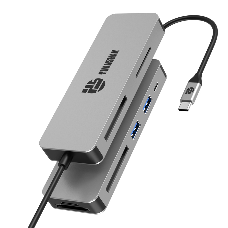 8 IN 1 USB C HUB with PD + 3 x USB A 3.0 + XQD/MS/CF/SD/TF memory card reader slot multi port adapter docking station for laptop
