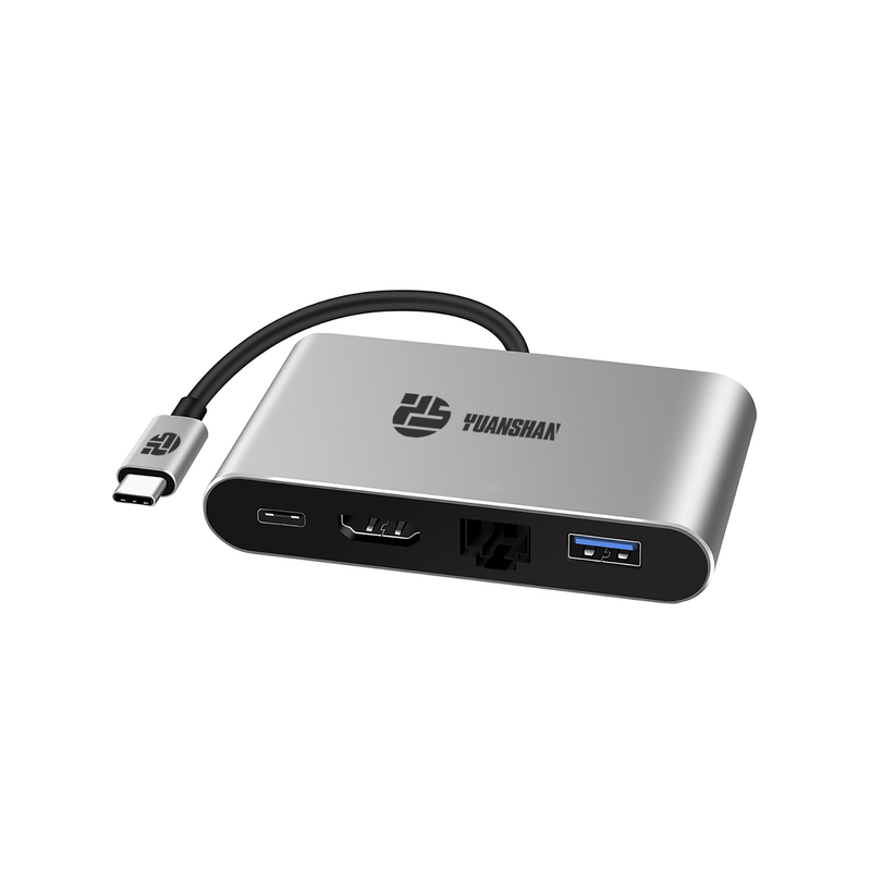 4 IN 1 USB C HUB with HDMI 4K + TYPE C PD 100W DATA + USB A 3.0 + RJ45 1000Mbps multi port adapter docking station for laptop