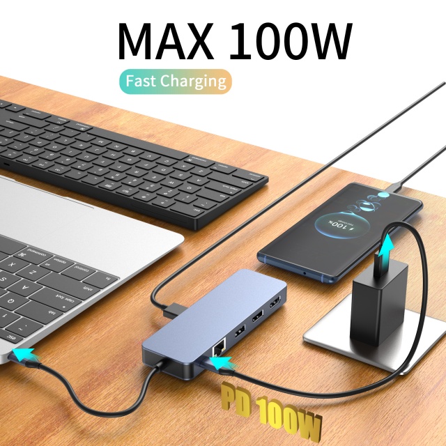 11 IN 1 usb c hubs with 2 x HDMI 4K 60HZ + DP + PD 100W + Type C Data + USB 2.0 + 2 x USB A 3.0 + RJ45 1000Mbps + 3.5mm Audio/Mic + SD + TF card reader multi port docking station