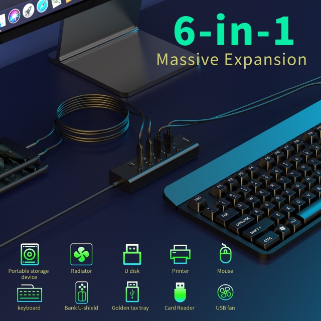 6 IN 1 USB 3.1 Type c 3.1 10Gbps HD 4K60HZ fast charging PD 100W multifunction usb c hub laptop splitter adapter docking station