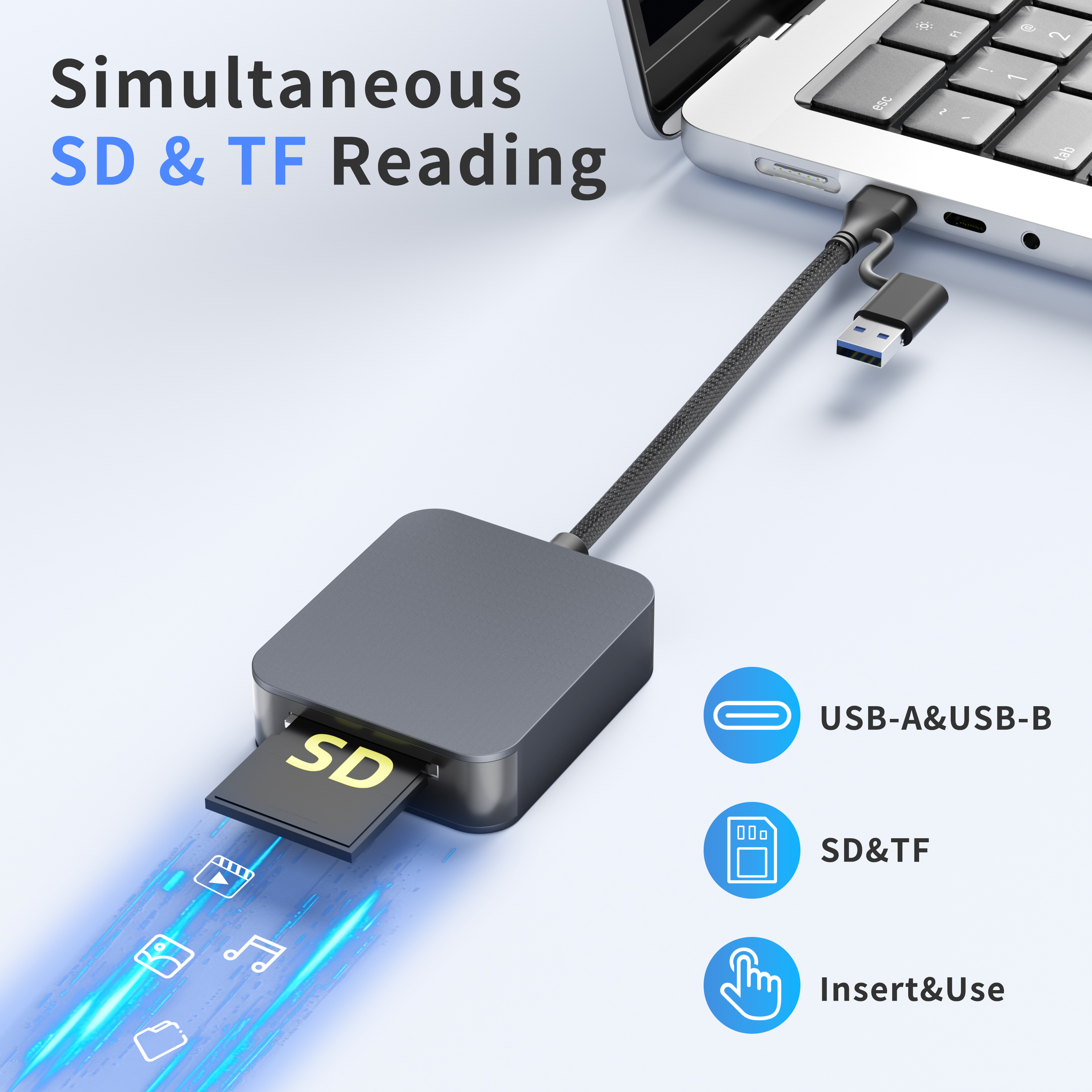 USB-C Dual Card Reader with UHS-II SD & microSD Support