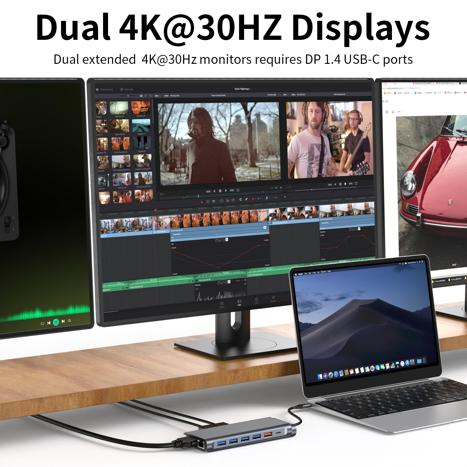 14-in-1 USB C Docking Station for MacBook & Laptop - 3 Display Adapter, 100W Charging, High-Speed Data Ports, SD/TF Reader
