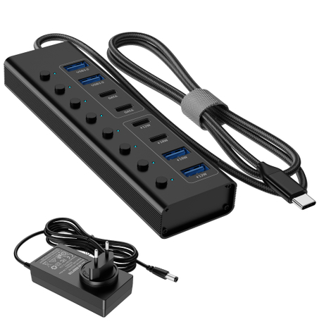 8-Port USB Charger Hub 100W for Desktop | Charge 6 Devices Simultaneously