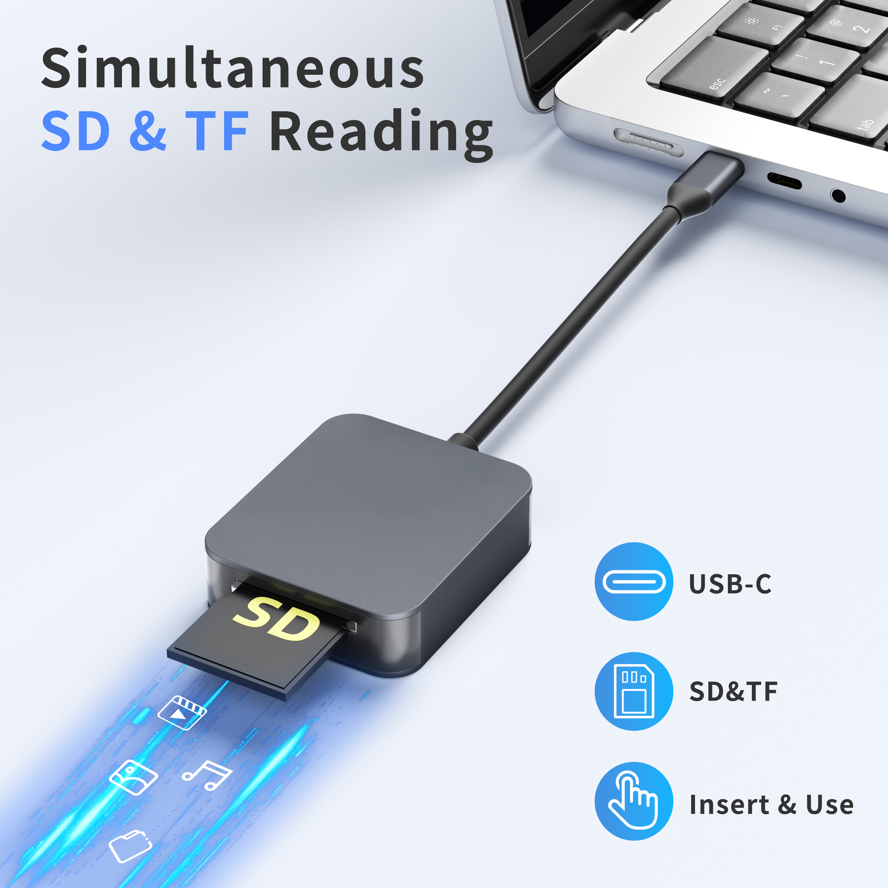 Plug and play USB C card reader