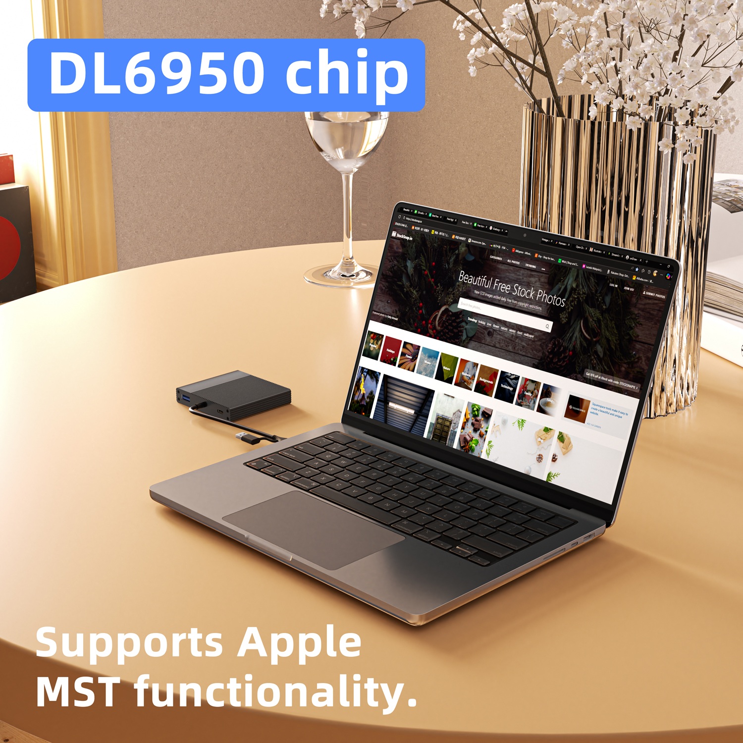 5-in-1 USB-C MST Dock for Mac & Windows, Dual HDMI + DP, 8K Display, 100W PD Charging