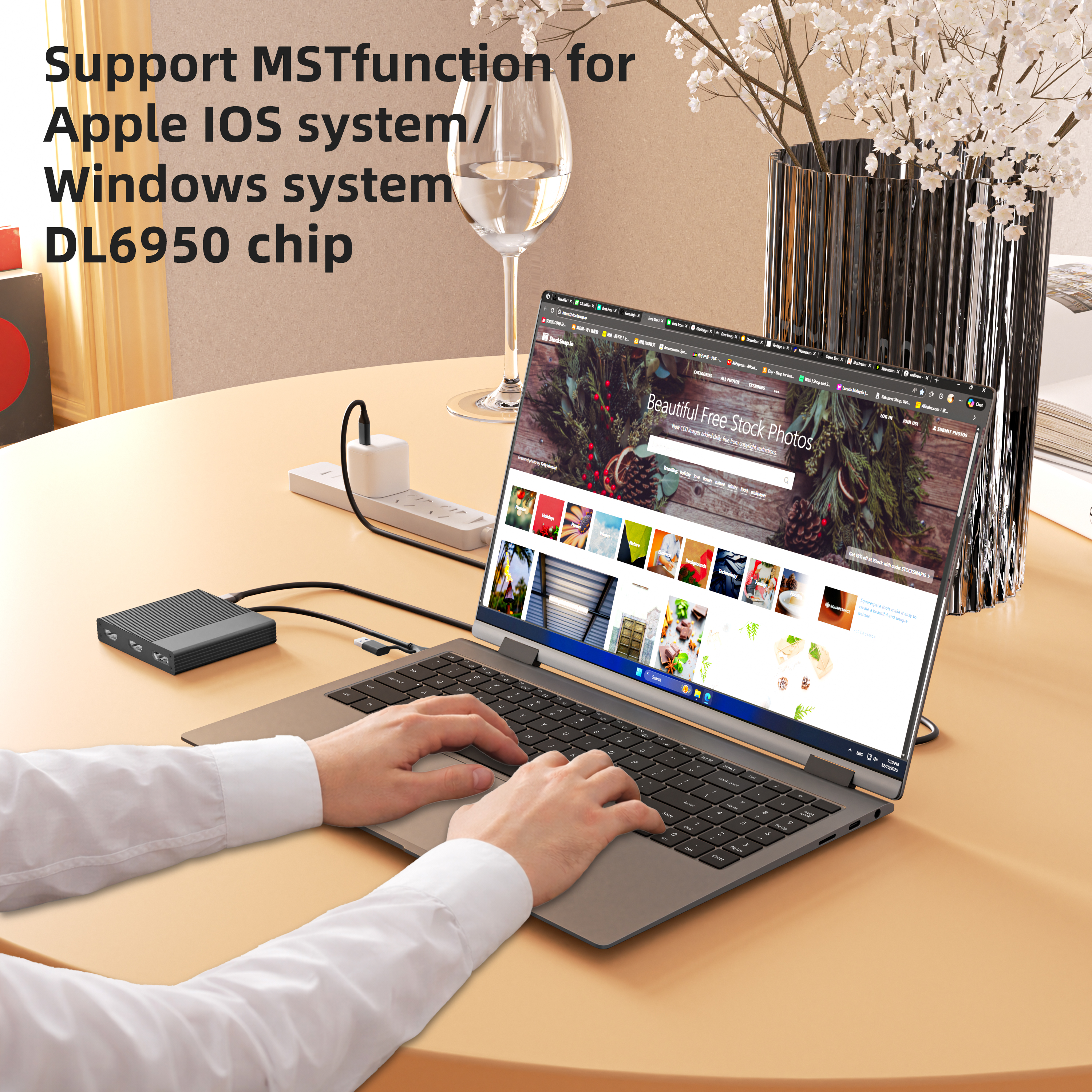 5-in-1 8K USB-C Hub Docking Station with Dual HDTV & DP, MST Multi Display, 100W PD Charging, USB 3.0 Adapter