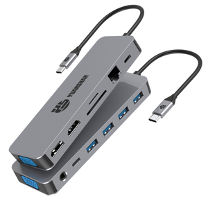 13 IN 1 usb c hubs with 2 x HDMI 4K 30HZ + VGA + PD 100W + Type C Data + 3 x USB A 3.0 + RJ45 1000Mbps + 3.5mm Audio + SD + TF card reader multi port docking station