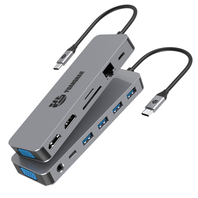 13 В 1 USB C HUBS с 2 X HDMI 4K 30HZ + VGA + PD 100W + TYPE C Данные + 3 x USB A 3.0 + RJ45 1000 Мбит / с + 3,5 мм Audio + SD + TF Card Reader Multi -Port Docking Station Station