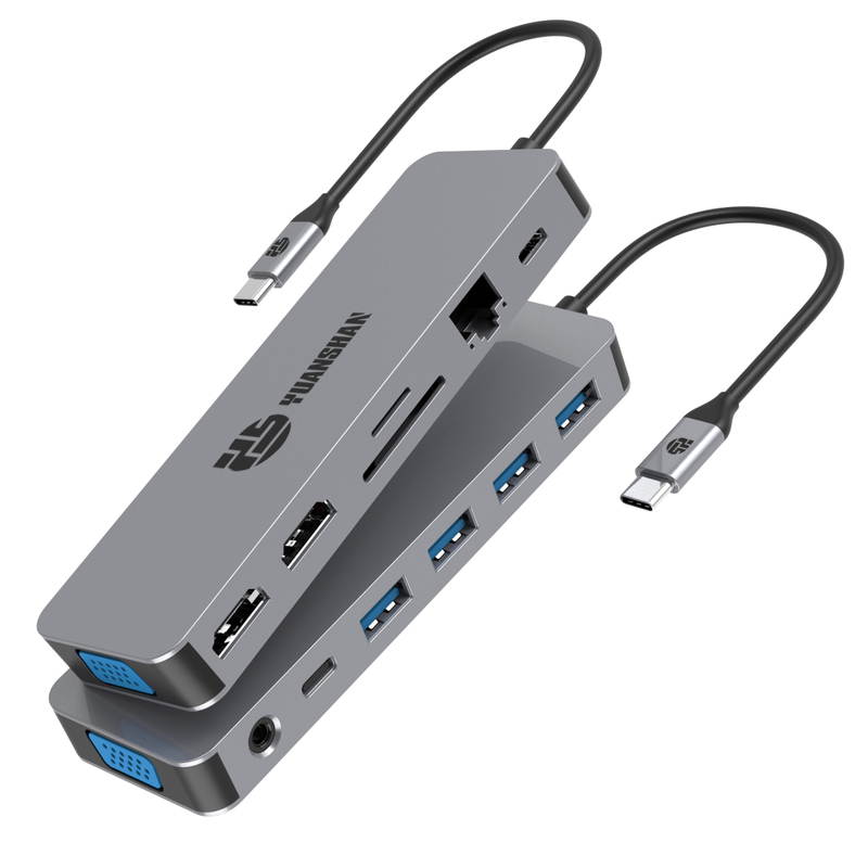 13 IN 1 usb c hubs with 2 x HDMI 4K 30HZ + VGA + PD 100W + Type C Data + 3 x USB A 3.0 + RJ45 1000Mbps + 3.5mm Audio + SD + TF card reader multi port docking station