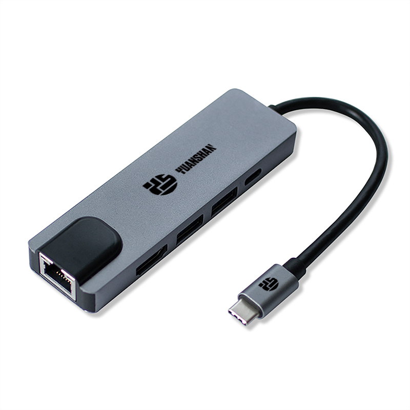 5 IN 1 USB C HUB type c plug with HDMI 4K30HZ + 2 x USB A 3.0 + PD 60W + RJ45 Ethernet 1000Mbps multiport adapter docking station for laptop