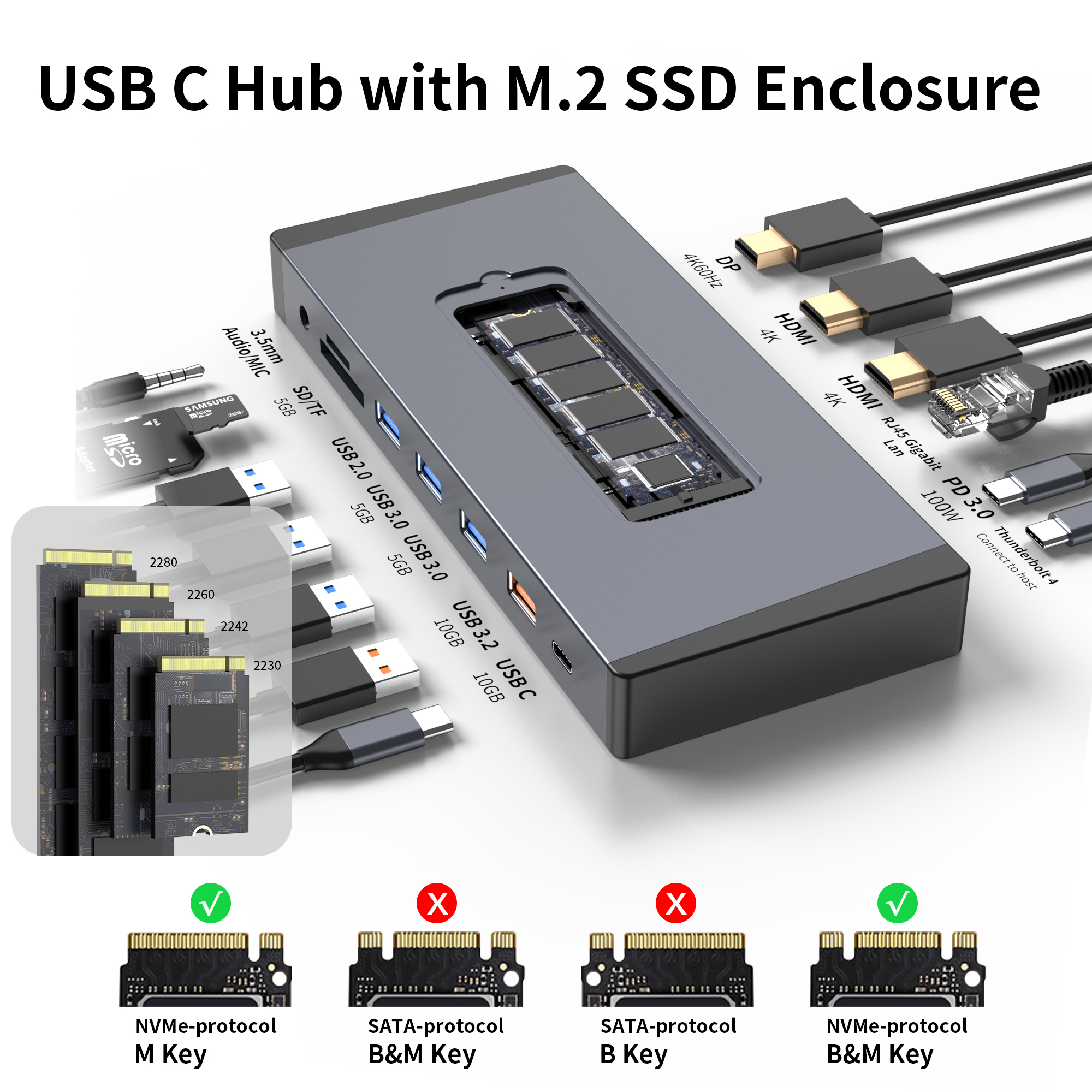 15-in-1 Thunderbolt 4 Dock : 4K 트리플 디스플레이, 100W PD, 10GBPS M.2 SSD 인클로저