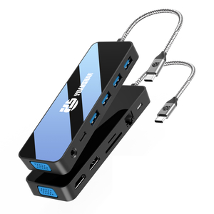 Mirror face 13 IN 1 usb c hubs with 2 x HDMI 4K 30HZ + VGA + PD 100W + Type C Data + 3 x USB A 3.0 + RJ45 1000Mbps + 3.5mm Audio + SD + TF card reader multi port docking station