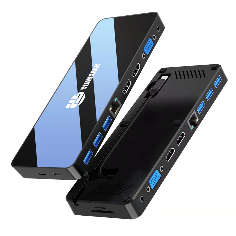 Mirror face 12 port usb c hub with 2 x HDMI 4K + VGA + PD 100W + Type C Data + 3xUSB A 3.0 + RJ45 1000Mbps + 3.5mm Audio + SD+TF card slot all in 1 docking station
