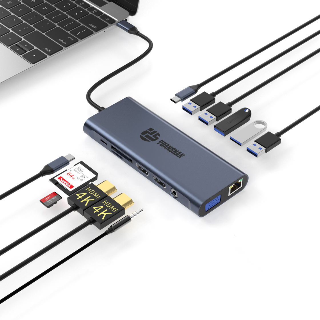 14 IN 1 Docking station Type C to Dual HDMI RJ45 USB-A 3.1 multifunction USB C HUB docking station for laptop/Macbook