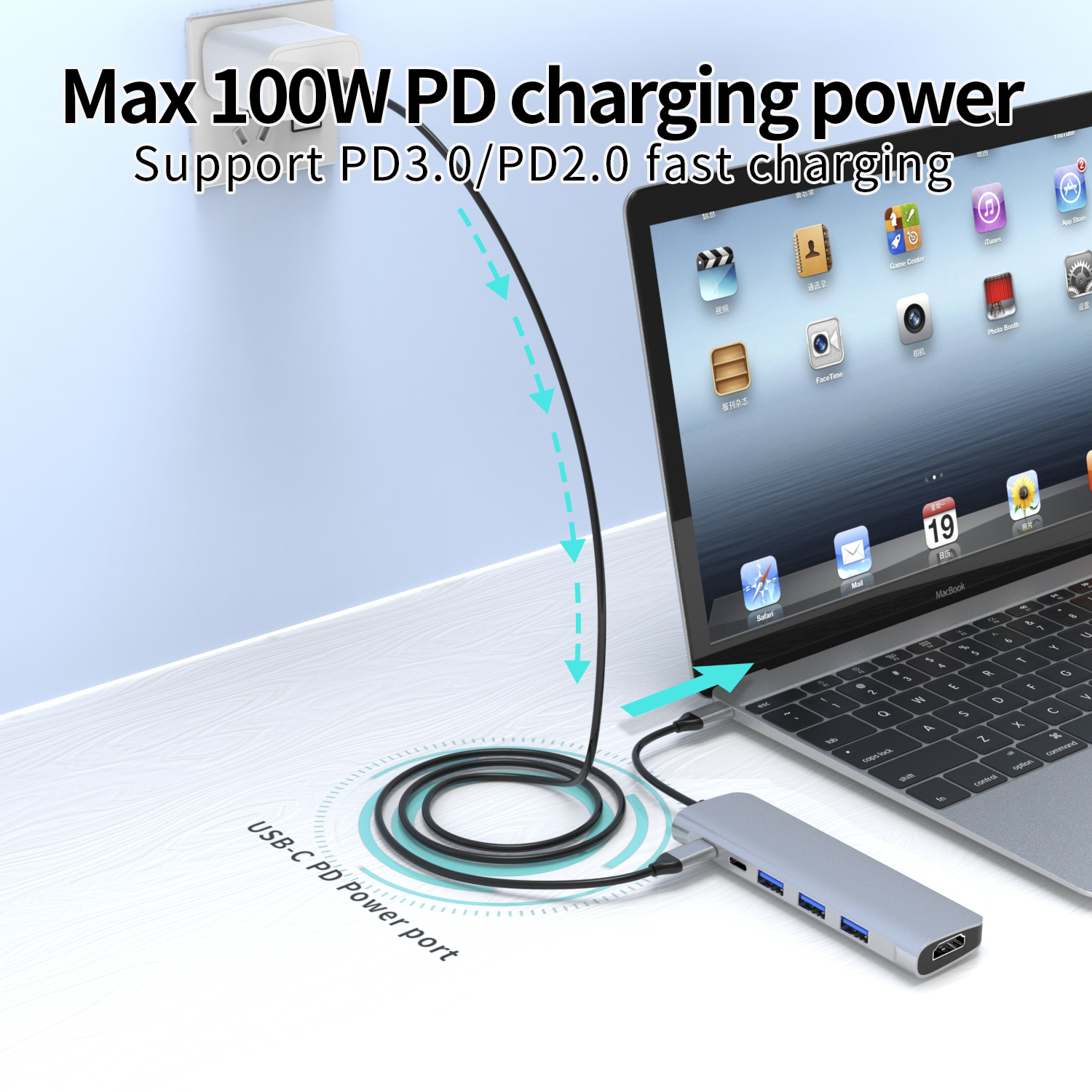 6 in 1 thunderbolt 3 type c docking usb 3.0 hub (4)