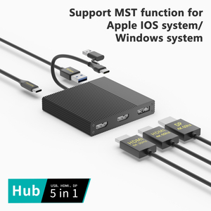 5-in-1 USB-C MST Dock for Mac & Windows, Dual HDMI + DP, 8K Display, 100W PD Charging