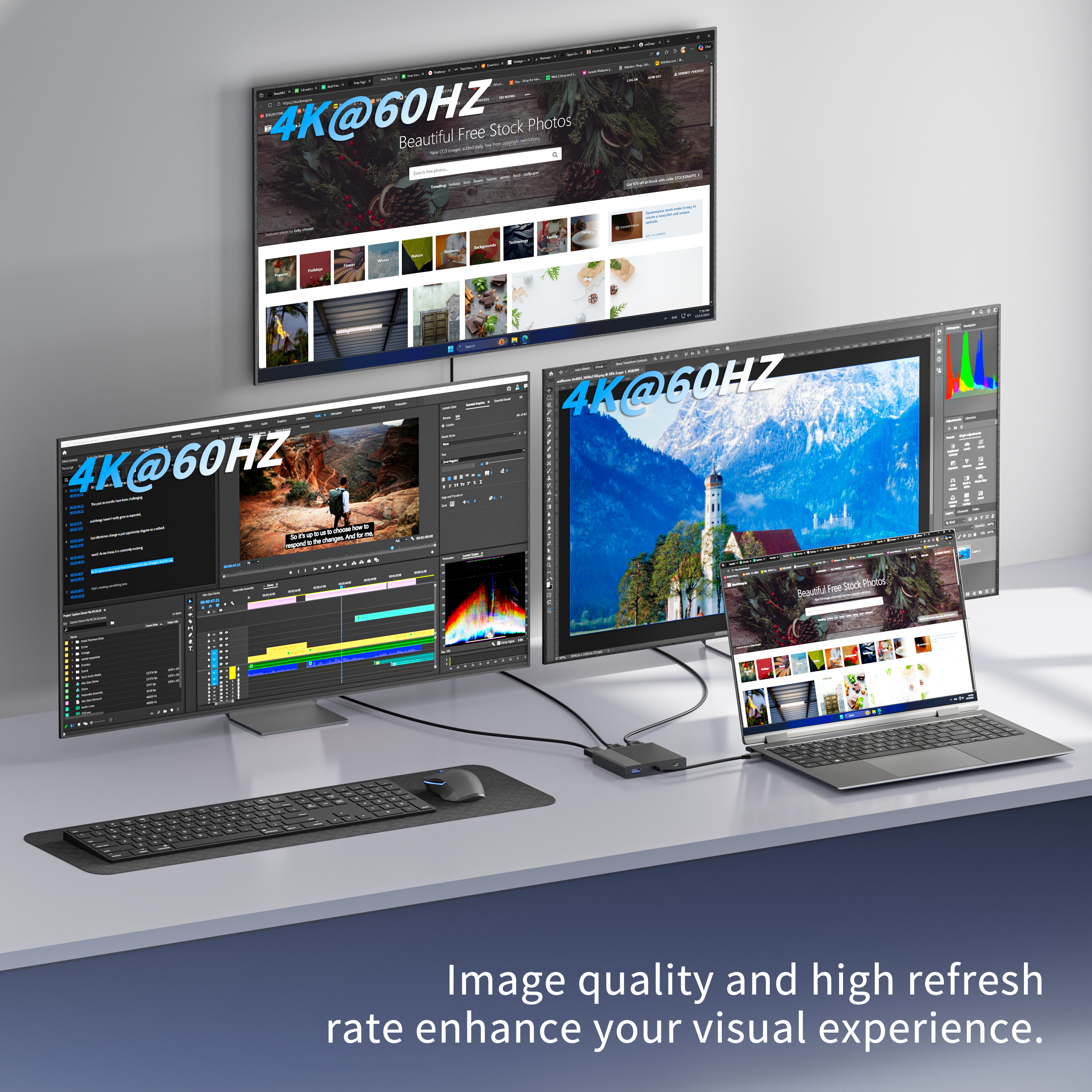 5-in-1 USB-C Hub Docking Station with Triple HDMI 4K@60Hz, 100W PD Charging & USB 3.0