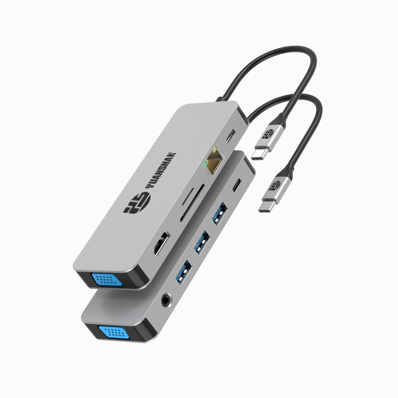 11 IN 1 usb c hub with HDMI 4K + VGA + PD 100W + Type C Data + 3 x USB A 3.0 + RJ45 1000Mbps + 3.5mm AUX + SD + TF card reader multi port docking station for laptop/phone