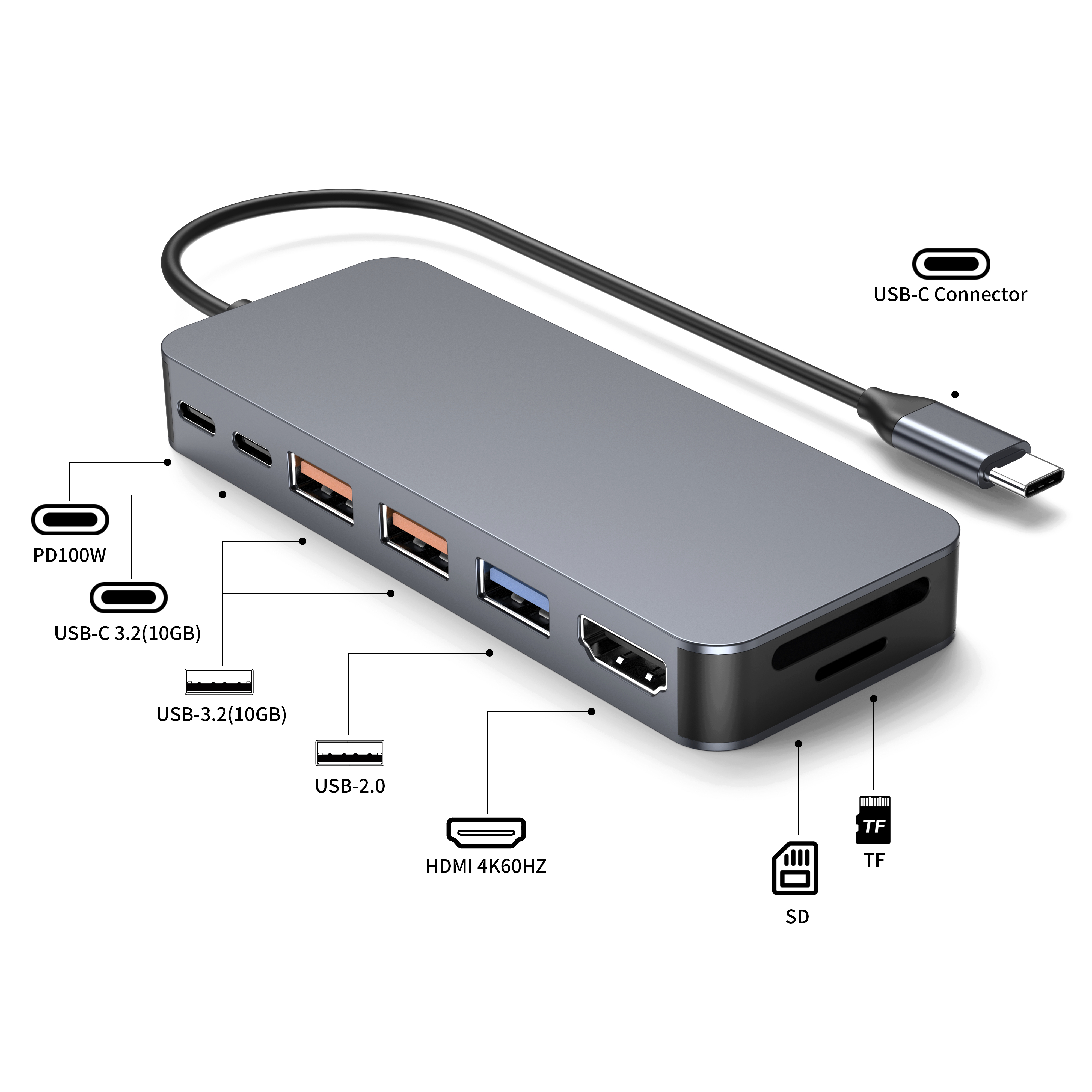 9-in-1 USB-C Docking Station with 4K@60Hz HDMI, 100W PD Charging, 10Gbps USB 3.2, M.2 NVMe SSD Slot, SD/TF Card Reader for Laptop and MacBook