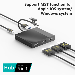 5-in-1 8K USB-C Hub Docking Station with Dual HDTV & DP, MST Multi Display, 100W PD Charging, USB 3.0 Adapter
