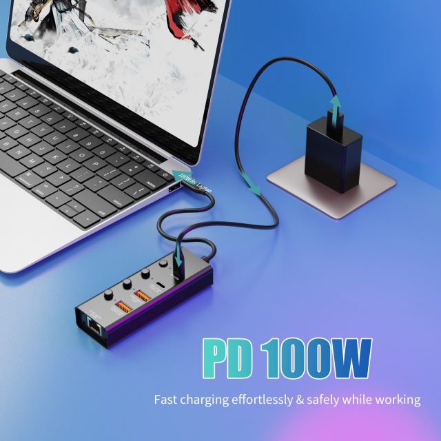 5 IN 1 USB-A/C 3.1 10Gbps PD 100W LAN 1000Mbps fast charging fast data transfer multifunction usb c hub laptop splitter docking station for laptop