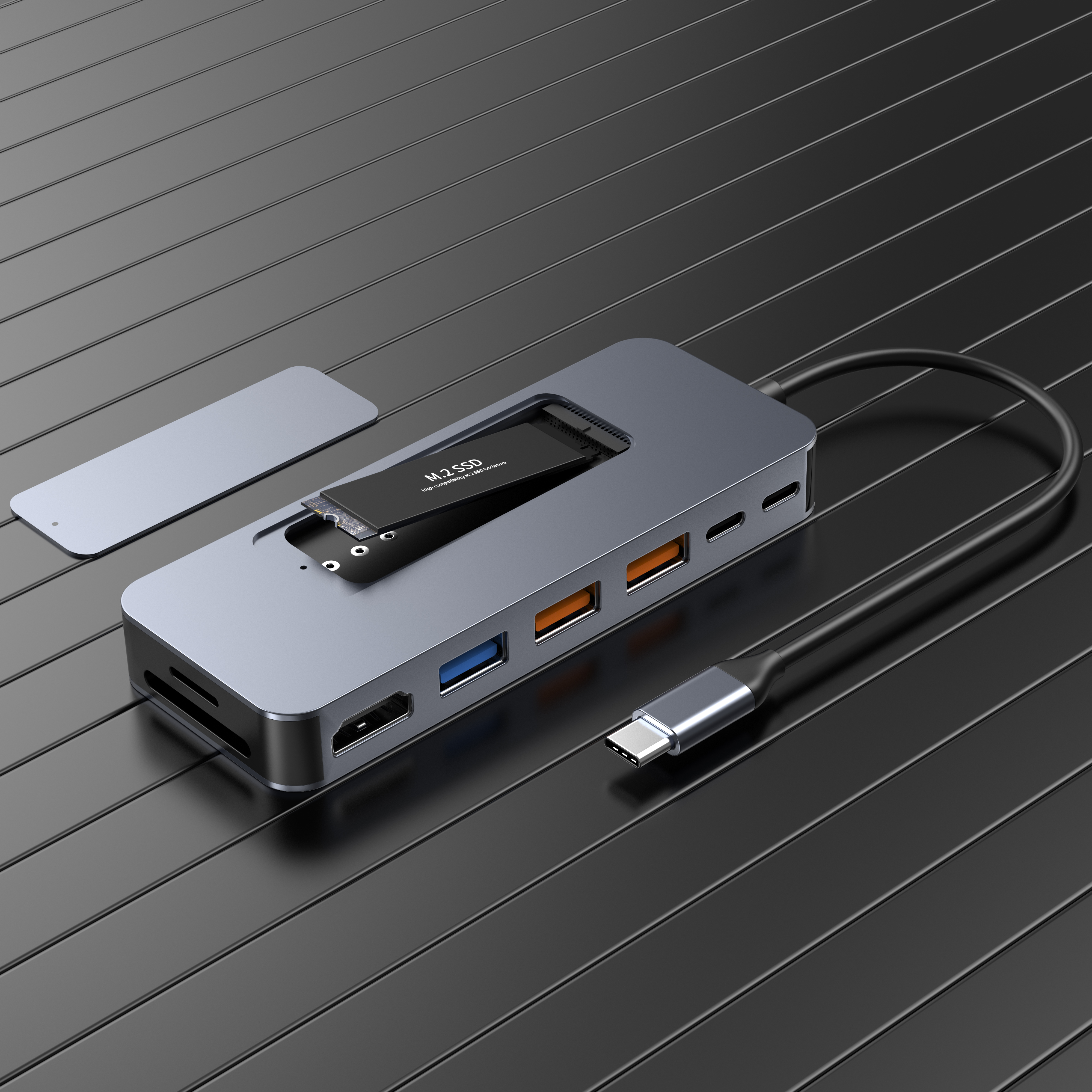 9-in-1 USB-C Docking Station with 4K@60Hz HDMI, 100W PD Charging, 10Gbps USB 3.2, M.2 NVMe SSD Slot, SD/TF Card Reader for Laptop and MacBook
