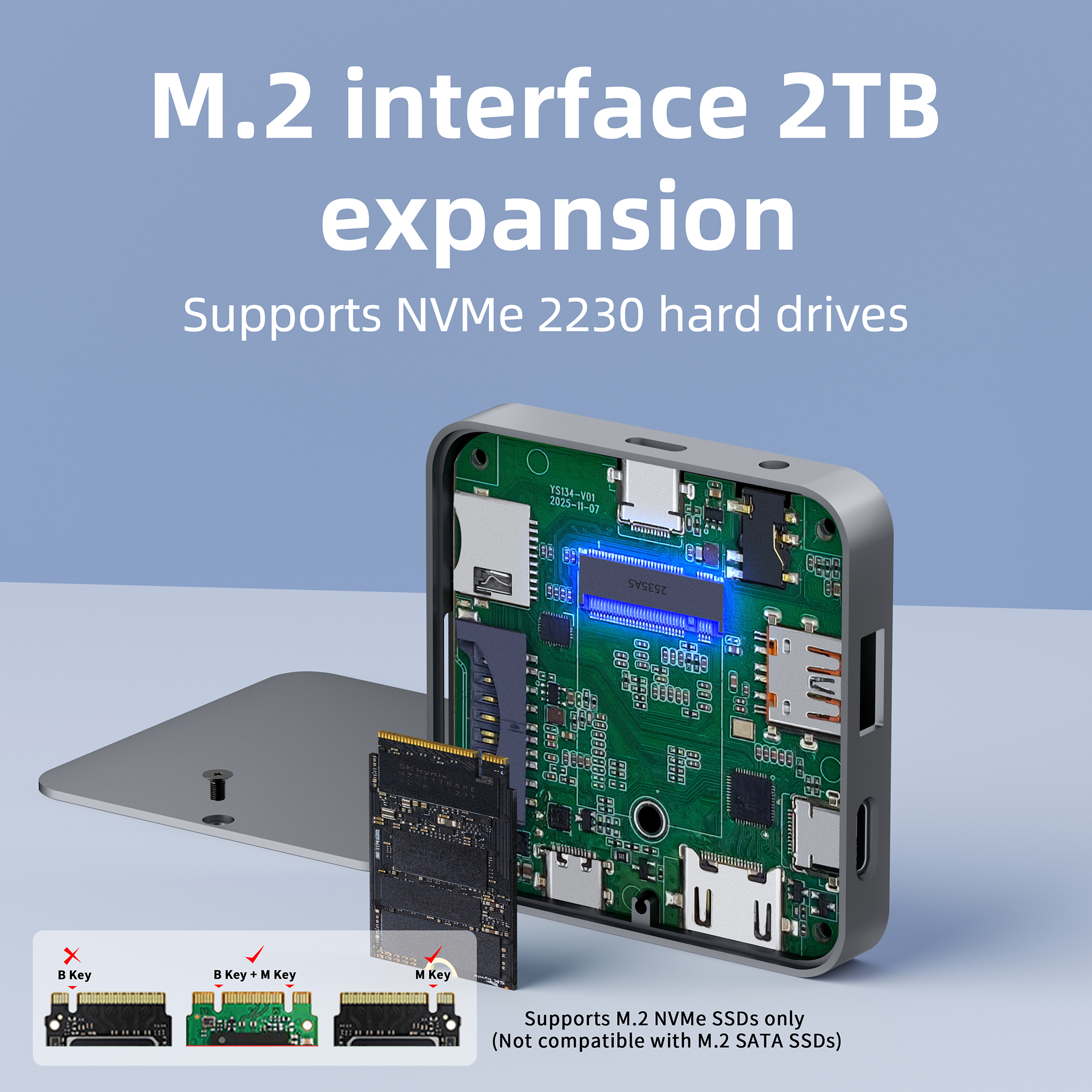 9 in 1 USB C Hub with M.2 NVMe SSD Slot 10Gbps, 4K60Hz HDTV 100W PD USB-C/USB-A 3.2, SD/TF Card Reader Magnetic Design for Phone