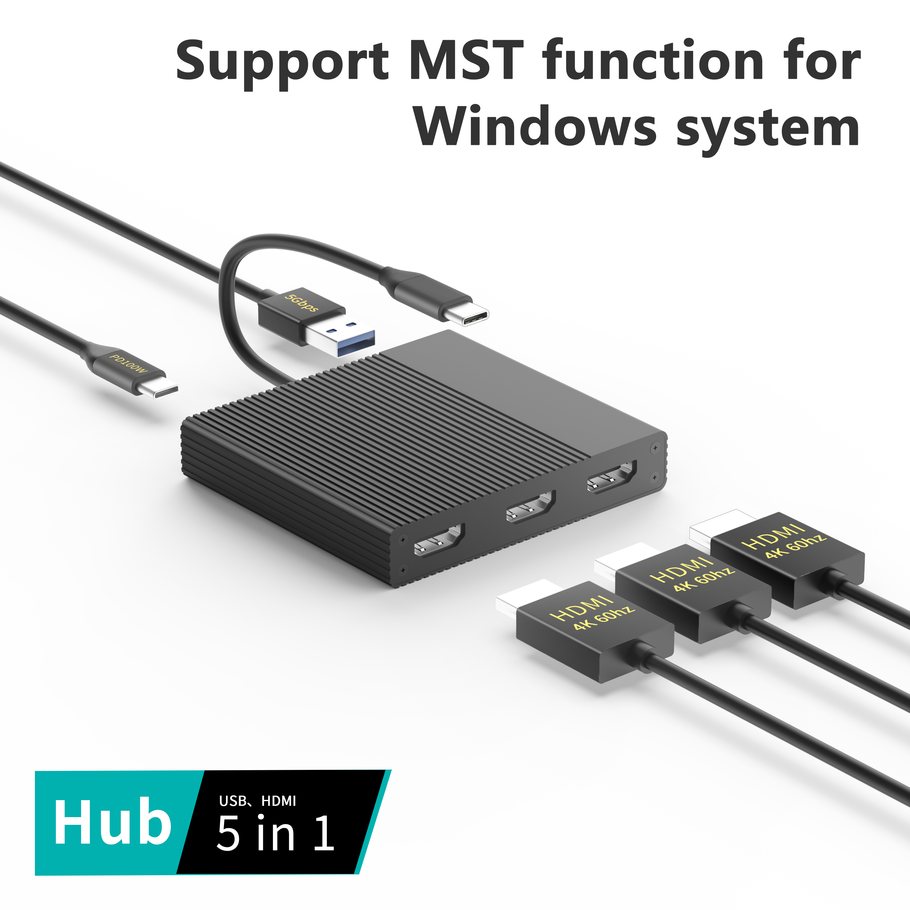 Compact USB-C docking station with 100W PD charging