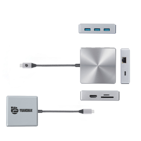 8 IN 1 USB C HUB with HDMI 4K60HZ + PD 100W + 3 x USB A 3.0 + RJ45 1000Mbps + SD + TF memory card reader slot multi port adapter docking station