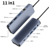 11 IN 1 usb c hubs with 2 x HDMI 4K 60HZ + DP + PD 100W + Type C Data + USB 2.0 + 2 x USB A 3.0 + RJ45 1000Mbps + 3.5mm Audio/Mic + SD + TF card reader multi port docking station