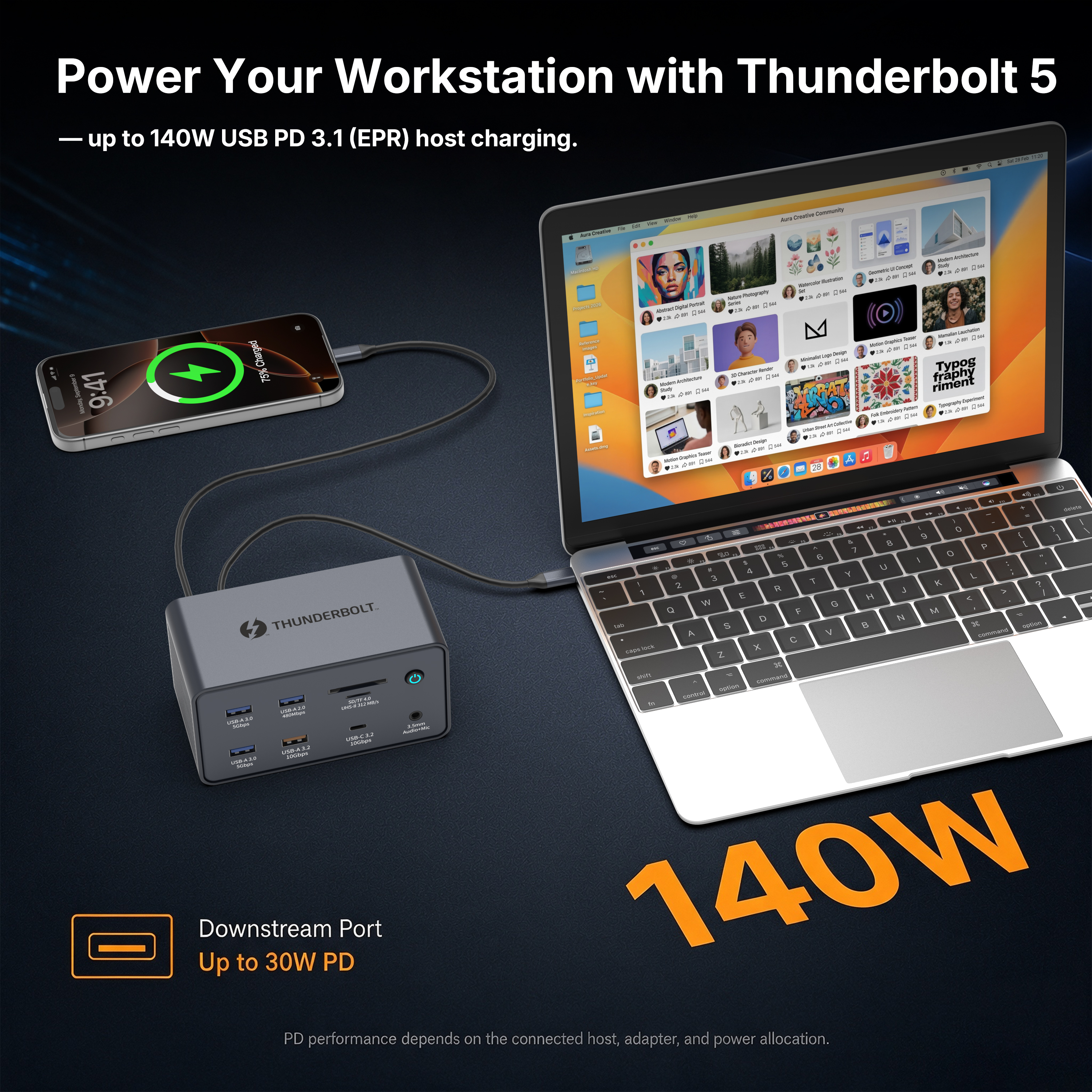 18-in-1 Thunderbolt 5 Docking Station, 8K@60Hz Triple Display MST Hub with 140W PD 3.1 Charging, M.2 NVMe SSD Slot, 2.5Gbps Ethernet for MacBook Pro M5 & Windows Laptop