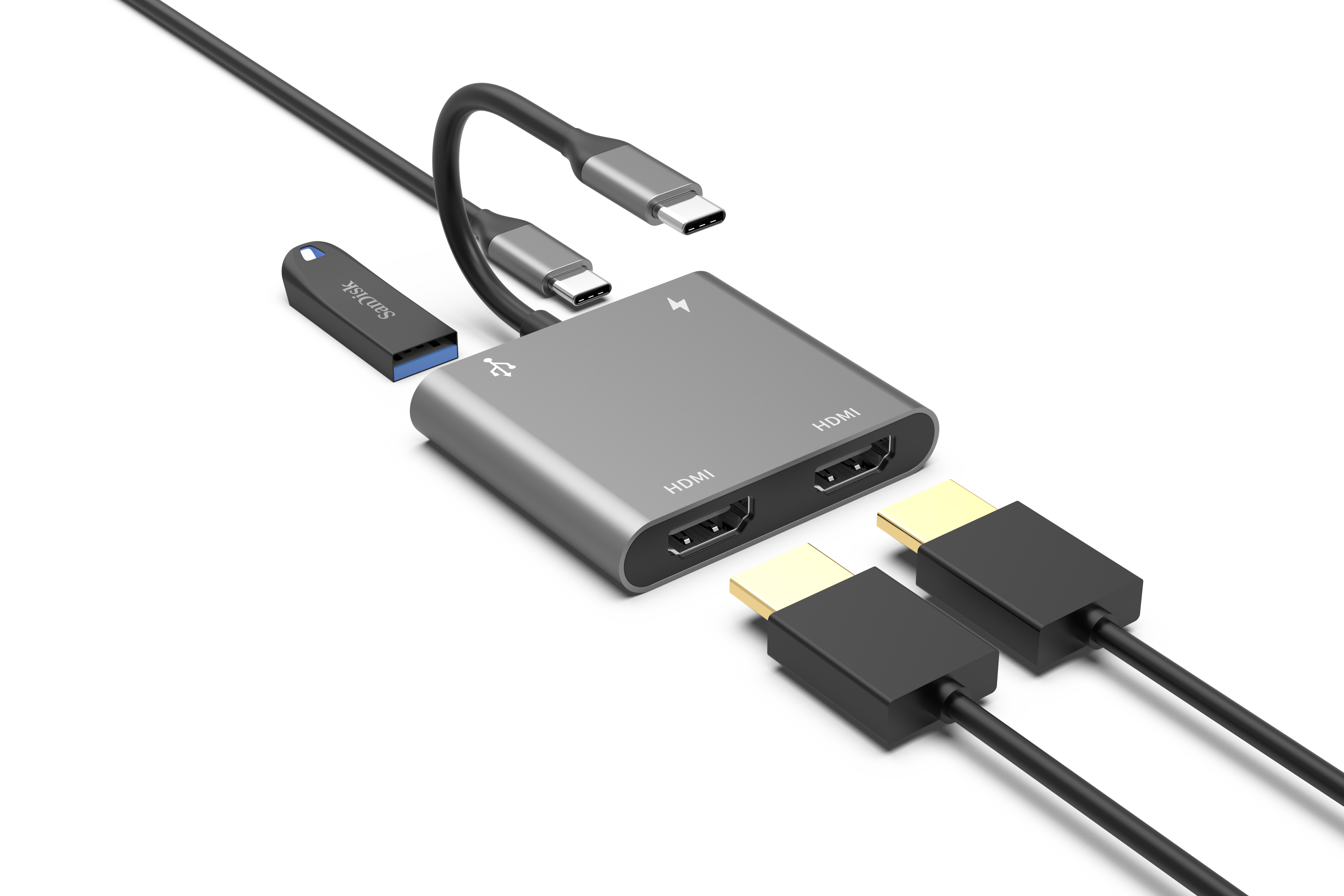 Internal components and shielding materials of a high-performance USB-C hub