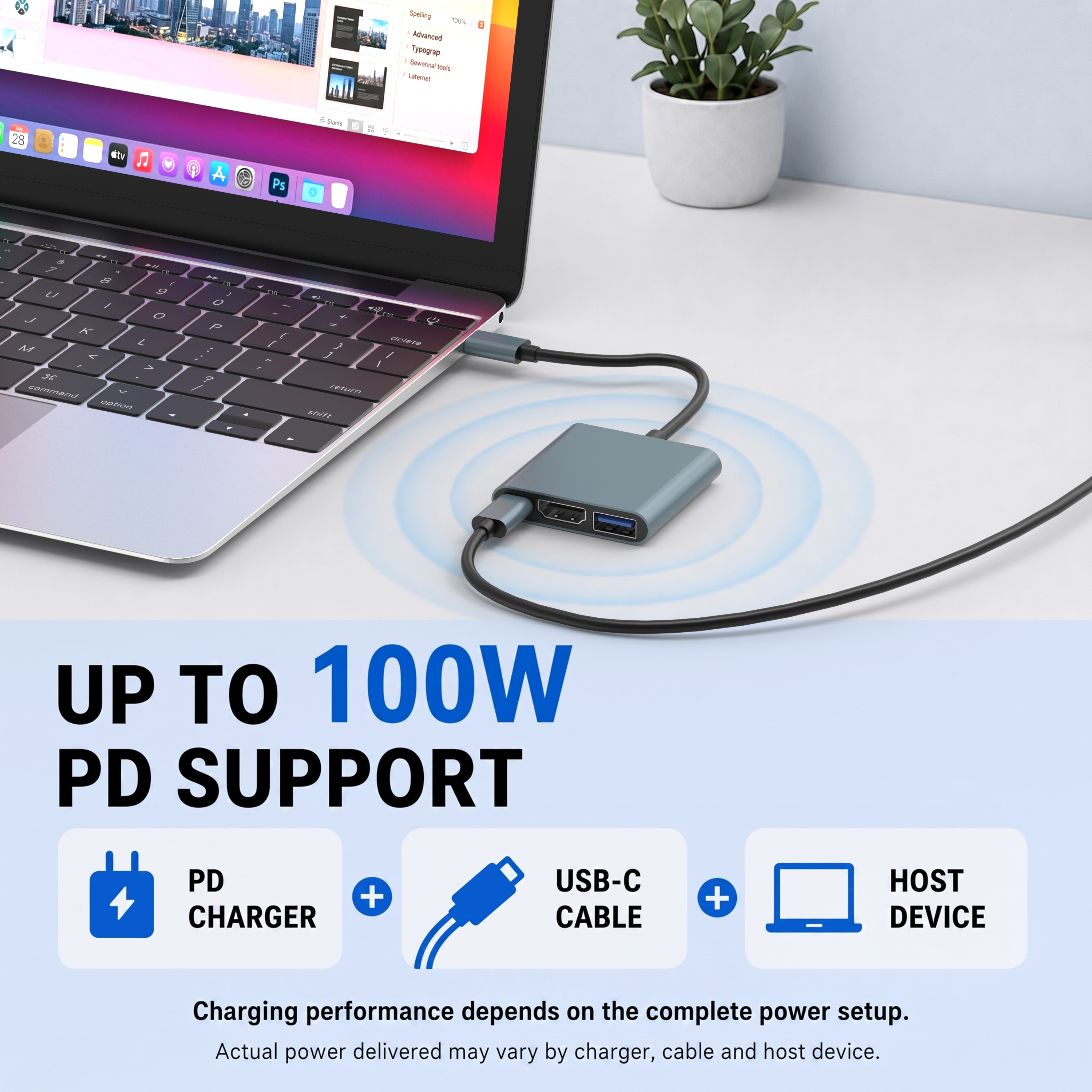 USB C Hub 3 in 1 – 4K HDMI, 100W PD, USB 3.0 Adapter for MacBook & iPad
