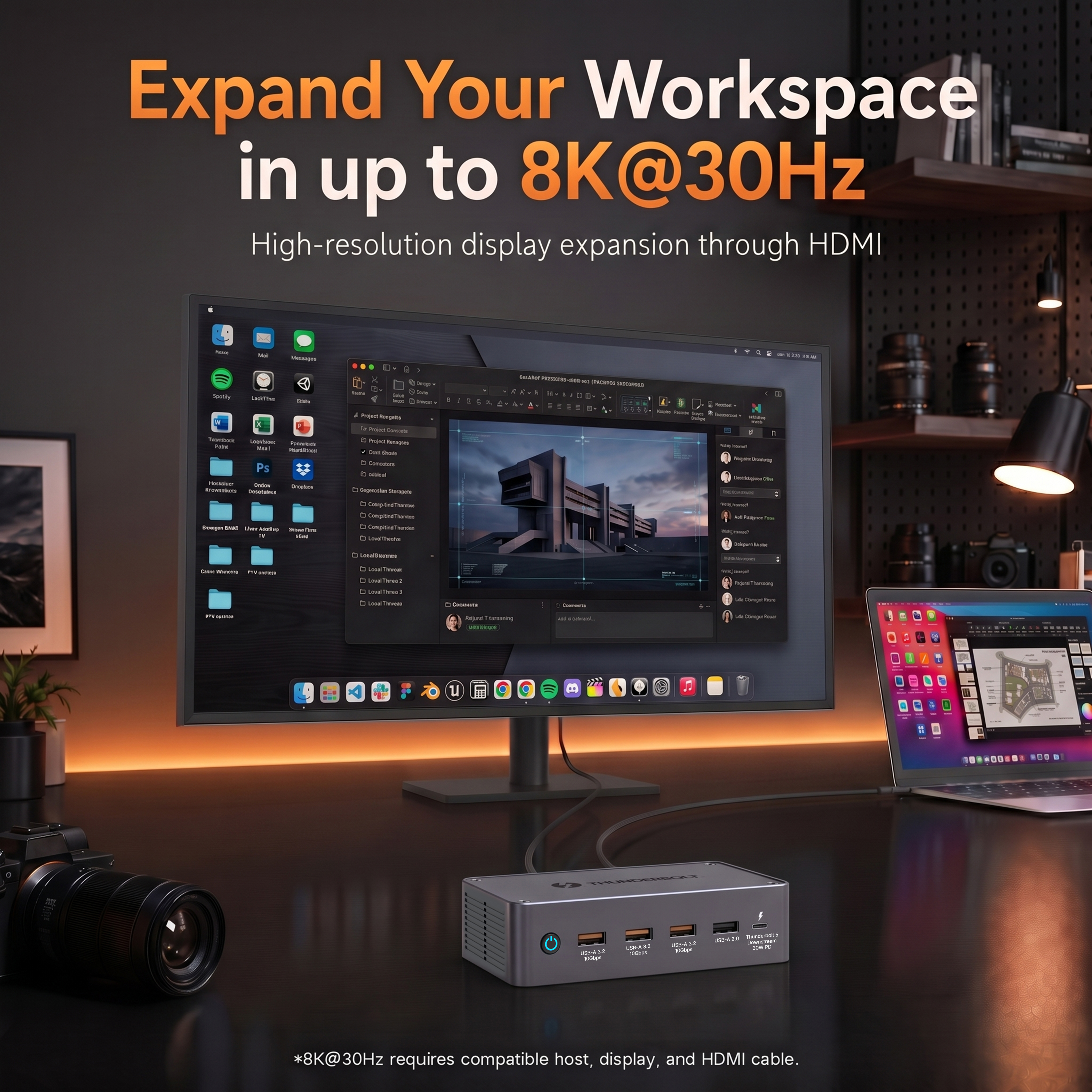 Thunderbolt 5 triple display docking station with HDMI 2.1 and dual Thunderbolt 5 outputs